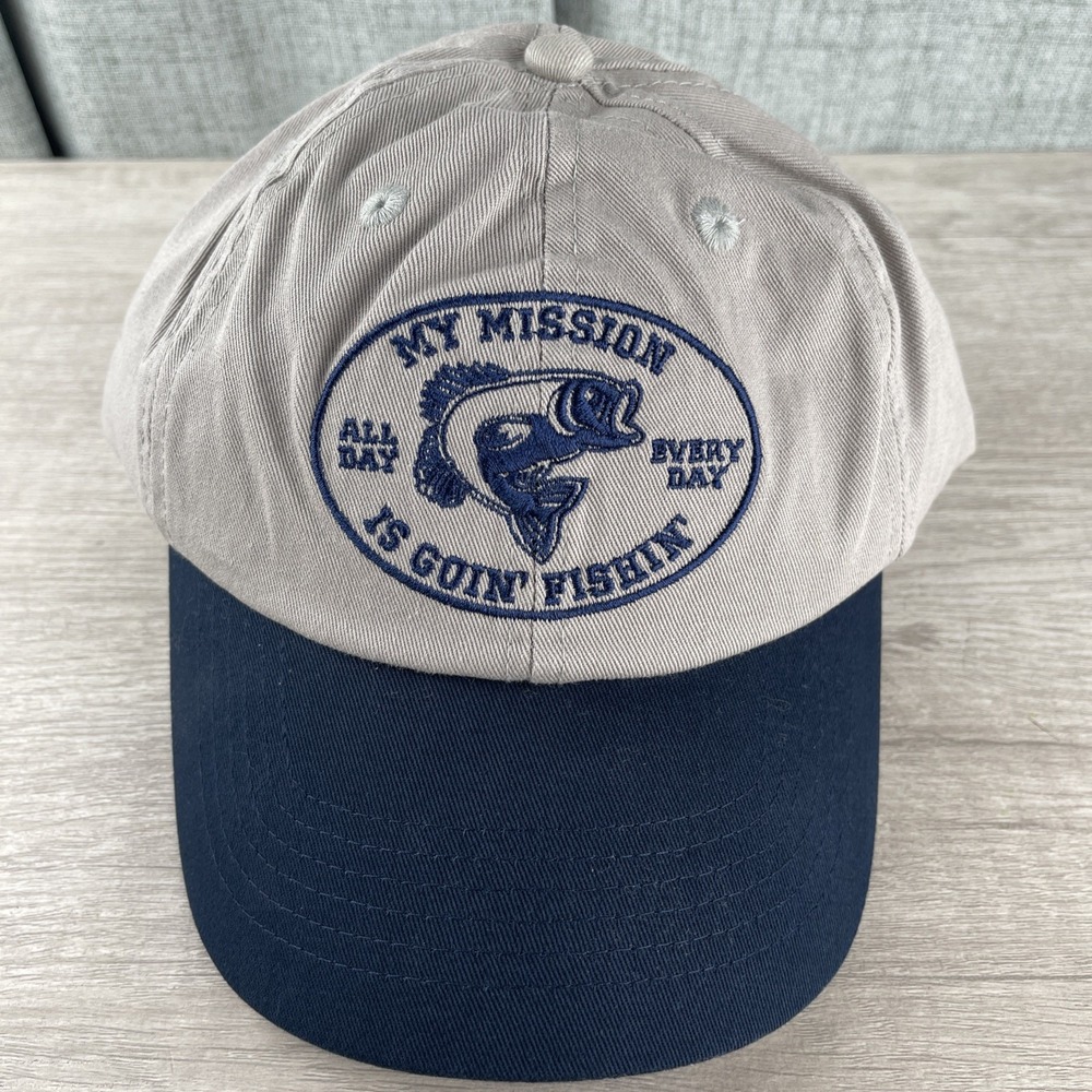 New Fishing Hat. My Mission is Goin Fishin All Day Every Day Gray Blue 100% Cott